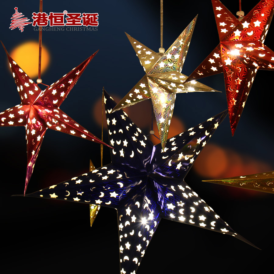 Hong Kong Heng decoraciones de Navidad centro comercial bar techo tridimensional láser Navidad estrella de cinco puntas pantalla estrella de papel adornos