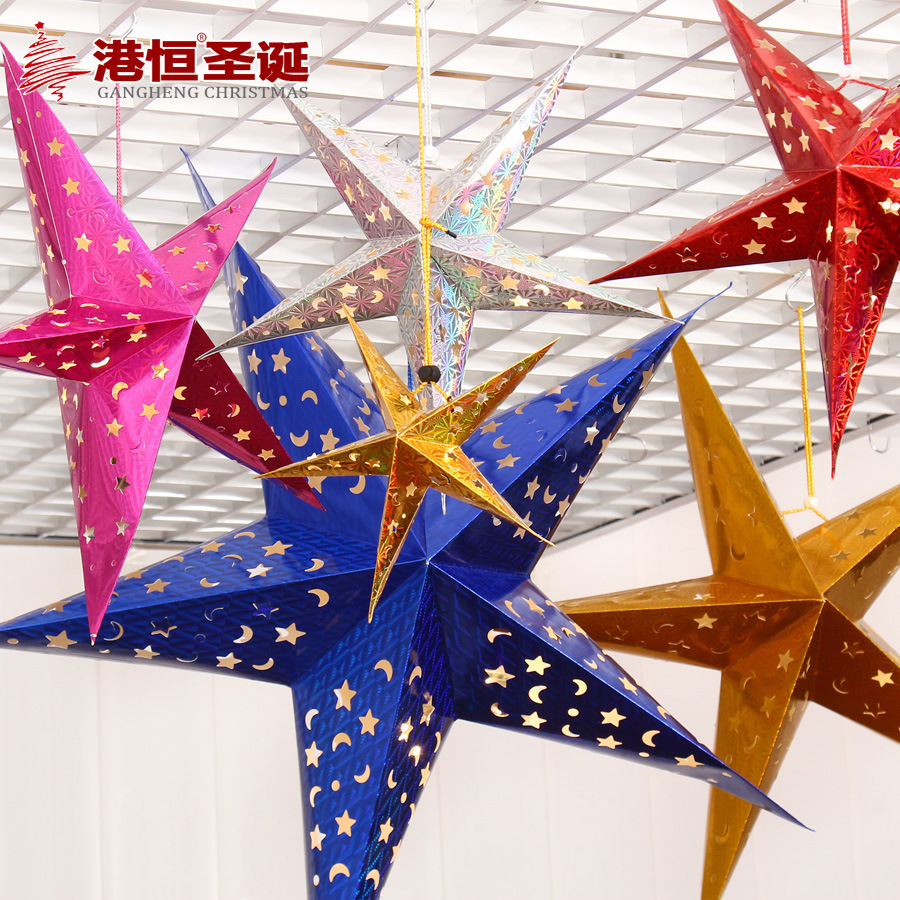Hong Kong Heng decoraciones de Navidad centro comercial bar techo tridimensional láser Navidad estrella de cinco puntas pantalla estrella de papel adornos