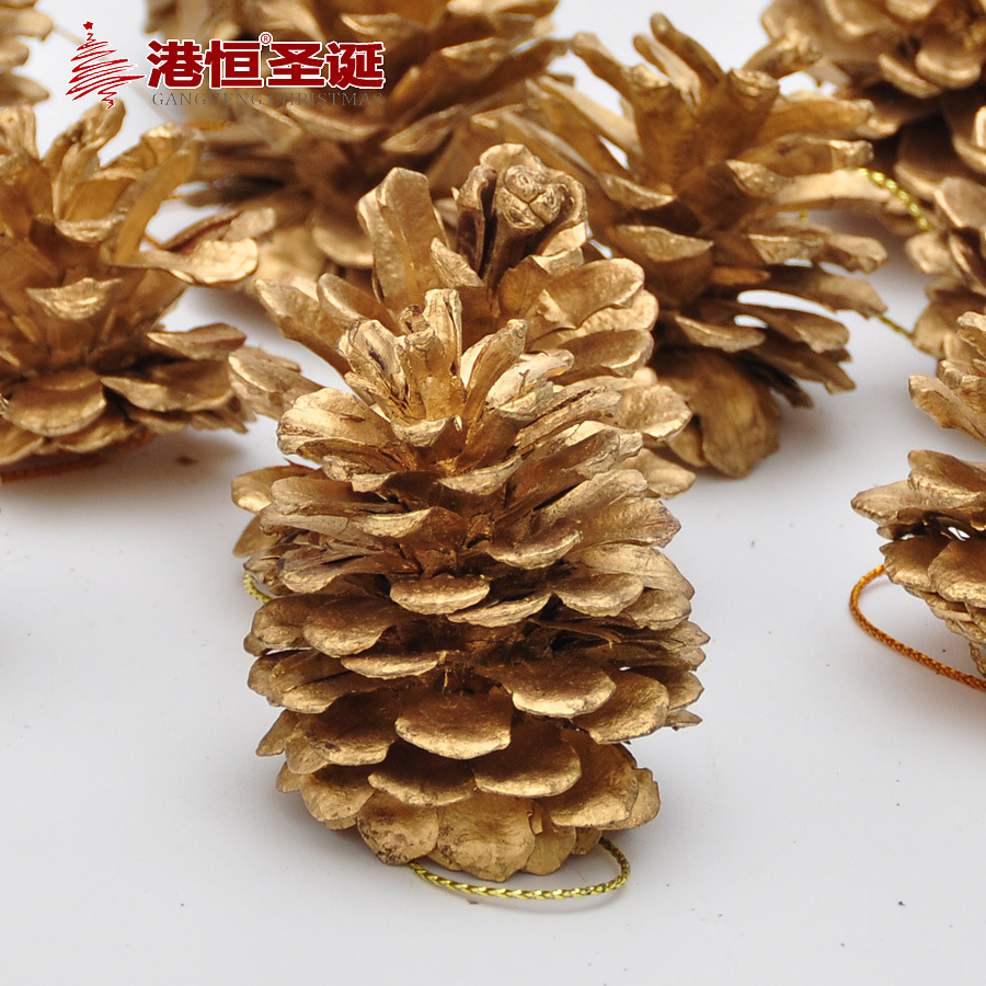 Decoración de Navidad teñido cono de pino de Navidad árbol de Navidad decoración colgante tiro foto decoración apoyos cono de pino dorado