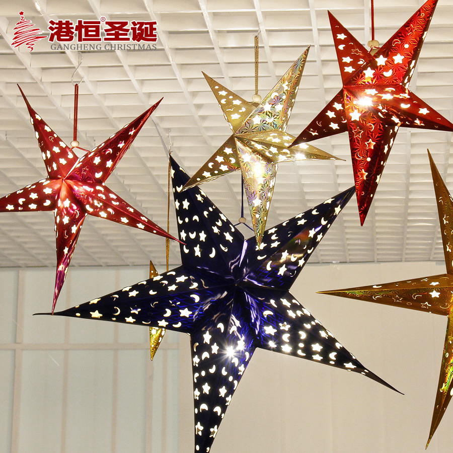 Hong Kong Heng decoraciones de Navidad centro comercial bar techo tridimensional láser Navidad estrella de cinco puntas pantalla estrella de papel adornos