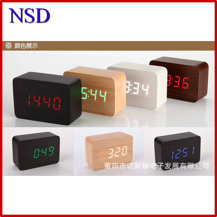New silent LED wooden desk clock cross-border digital voice-activated luminous alarm clock with temperature display