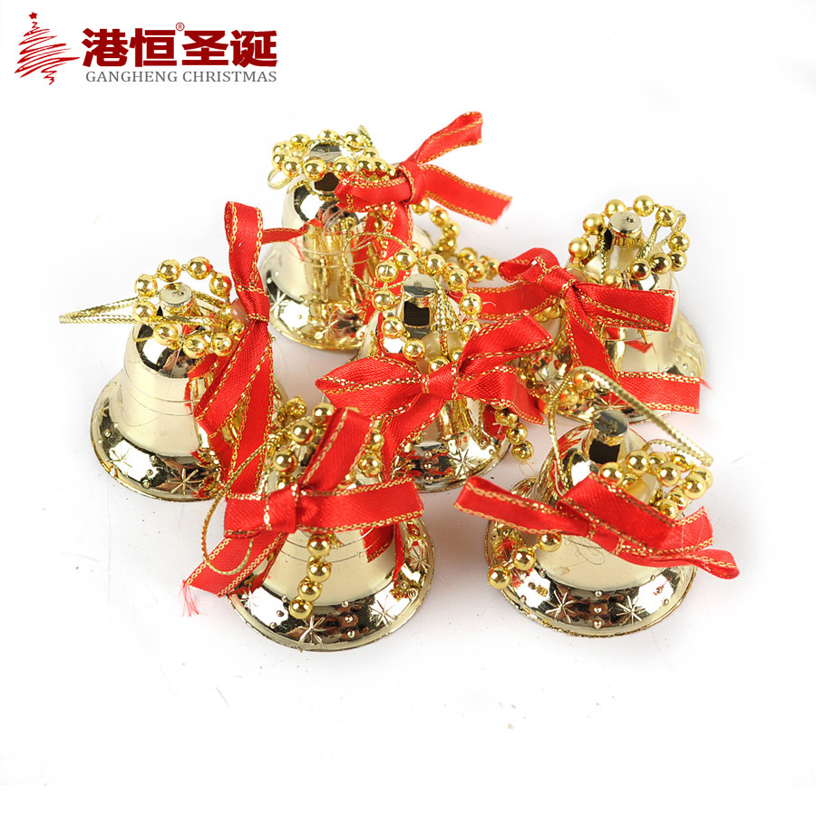 Adornos navideños de campanas de plástico de 3.5 cm, campanas de viento abiertas, doradas y plateadas, mini decoraciones de ambiente, adornos colgantes, paquete de 6