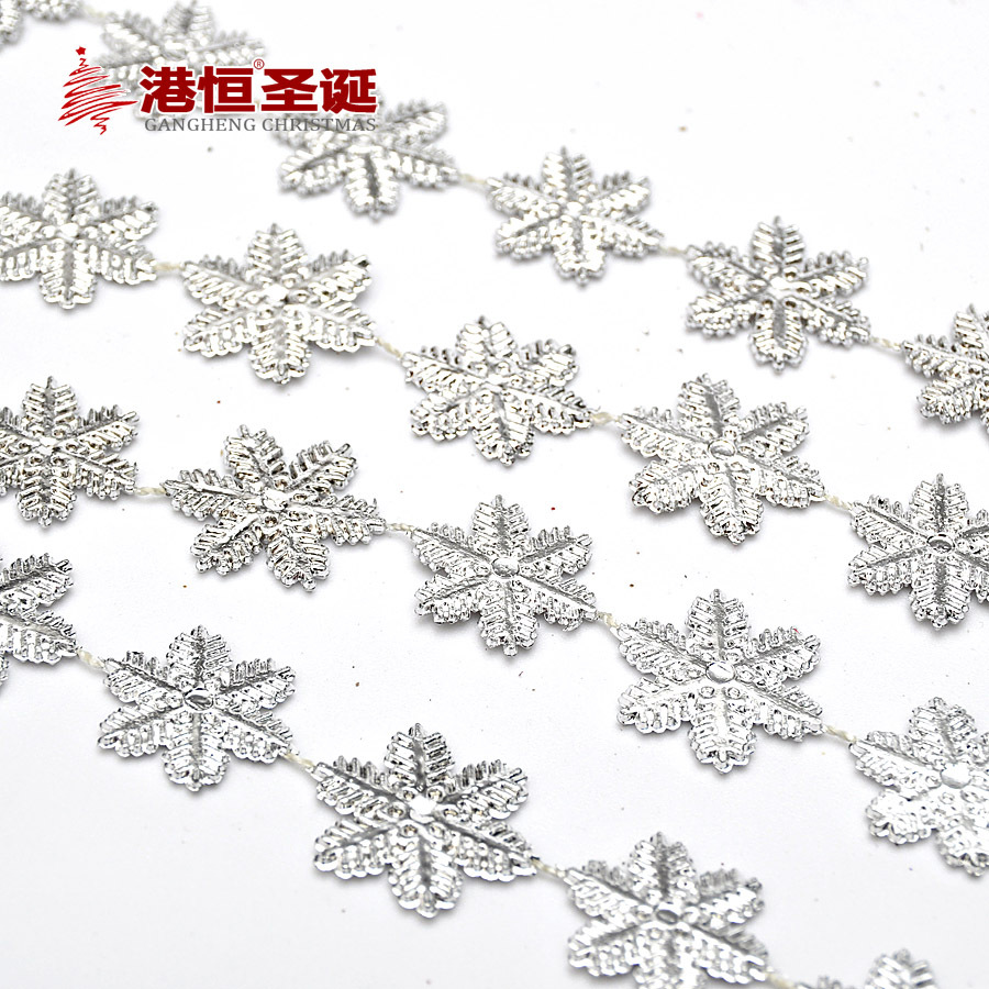 2 M Cadena de cadena de plata del copo de nieve de Navidad adornos del árbol de Navidad cadena tridimensional del copo de nieve decoraciones colgantes de Navidad