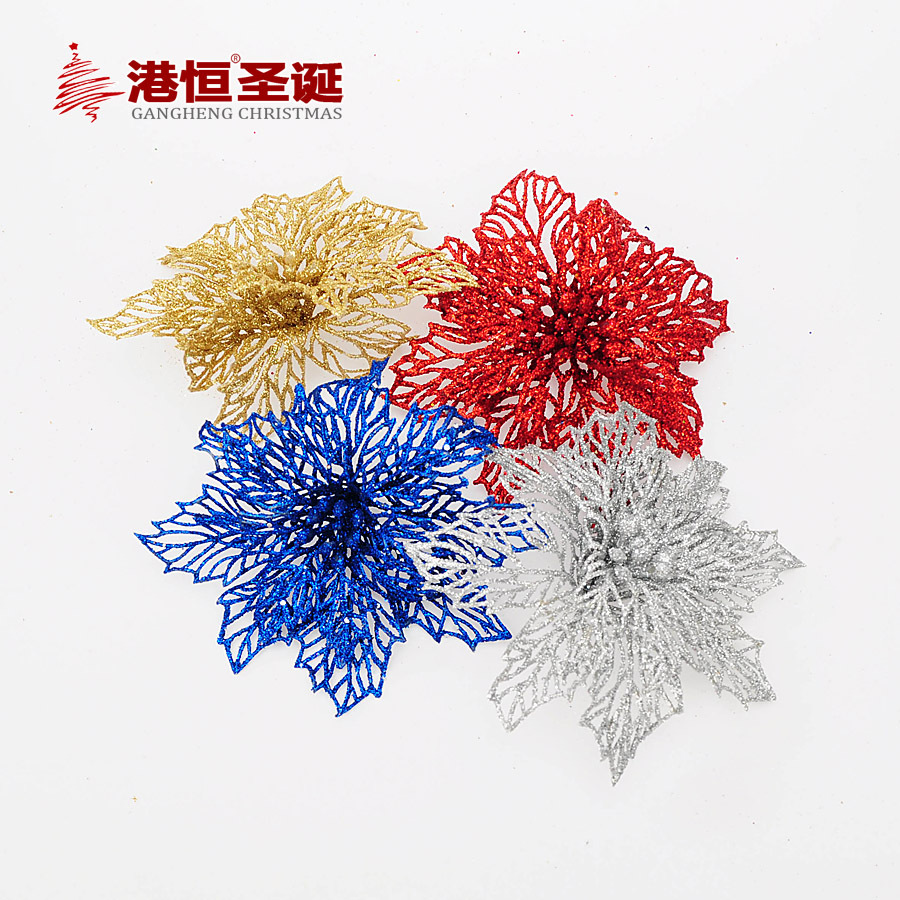 Hong Kong Heng árbol de Navidad decoraciones 14cm pegajoso Rosa hueco lentejuelas Flor de Navidad multi-color opcional 10g