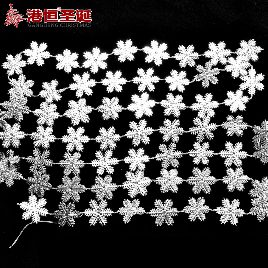 2 M Cadena de cadena de plata del copo de nieve de Navidad adornos del árbol de Navidad cadena tridimensional del copo de nieve decoraciones colgantes de Navidad