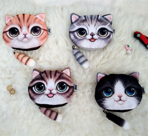 New Little Tail Cat Coin Purse Cute Cartoon Cat Head Storage Bag Personalized Creative Fashion Small Purse