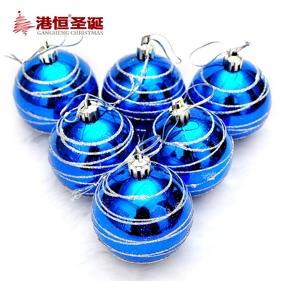 Suministros de decoración de Navidad Bola de Navidad 6cm caliente rayas plateadas pintadas Bola de Navidad decoración del árbol de Navidad Bola Colgante