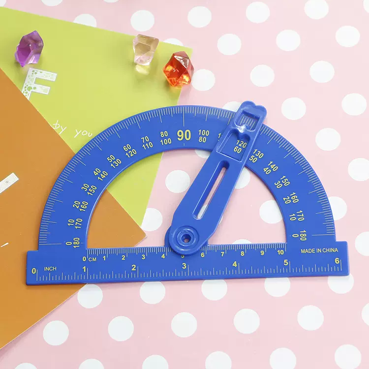 厂家批发 180度量角器 塑料 透明 6英寸 大号半园 滑动指针 学生