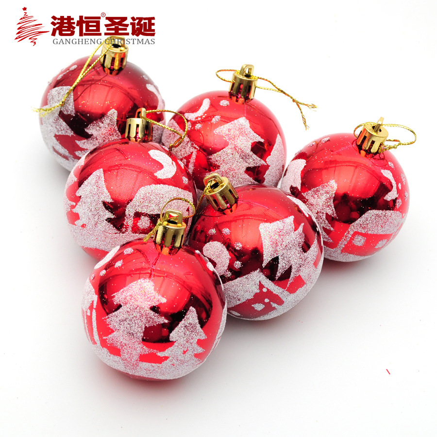 6cm caja de plástico BOLA DE Navidad árbol de Navidad bola decorativa de oro rojo escena de nieve con luz brillante dorado pintado BOLA DE Navidad