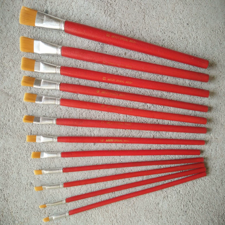 Прямые поставки с фабрики одиночный красный деревянный стержень нейлоновая масляная Щетка Оптом акриловая живопись гуашь кисть промышленная рядная ручка