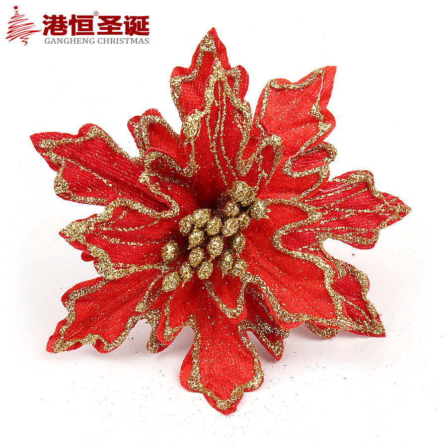 Flor artificial de Navidad 15cm franela bronceado flor decorativa de Navidad árbol de Navidad decorativo flor falsa Flor de tela