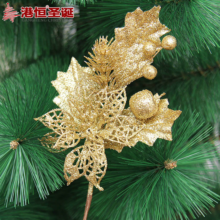 Rama artificial de Navidad con polvo dorado hueco y púas frutales, adornos colgantes para decoración de árboles de Navidad, suministros para decoración de escenas al por mayor