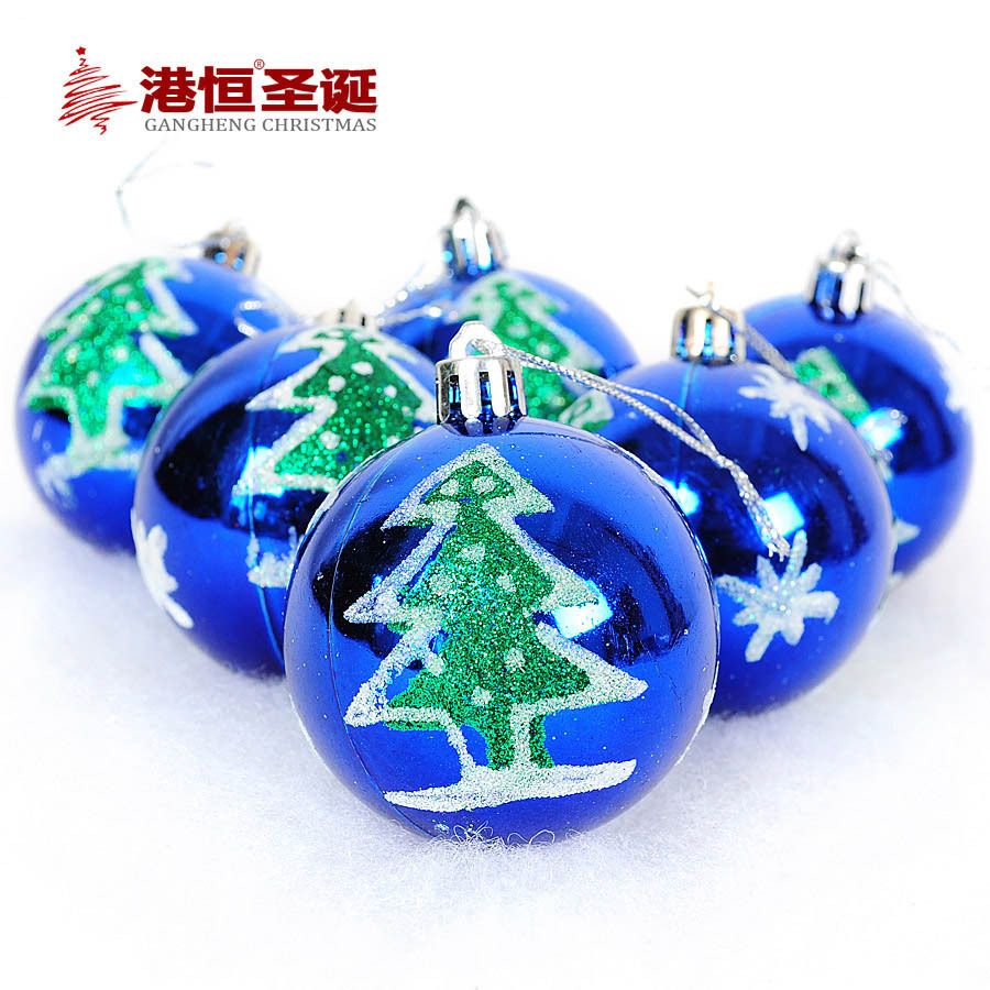 6cm de plástico BOLA DE Navidad árbol de Navidad decoración colgante Bola 6 pack azul con pintura brillante en caja pintada BOLA DE Navidad