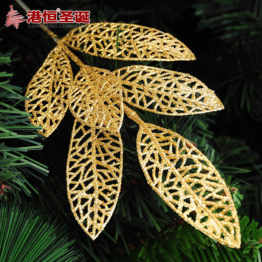 32cm oro rosa Navidad flor hueco hojas de Navidad árbol de Navidad Arreglo de La Flor accesorios de bricolaje artificial flor falsa flor