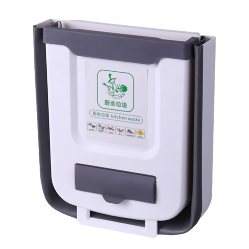 Kitchen trash can, foldable, household sanitary bin—ideal for storing food waste, designed for wall mounting on cabinet doors.