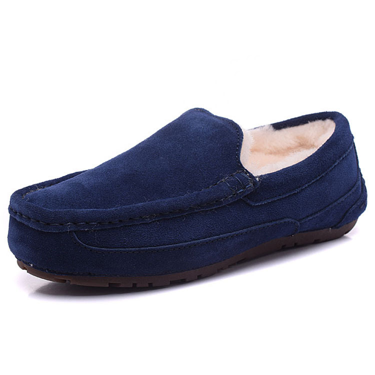 跨境专供新款包子鞋棉鞋男真皮羊毛低帮防滑一脚蹬棉雪地靴懒人鞋