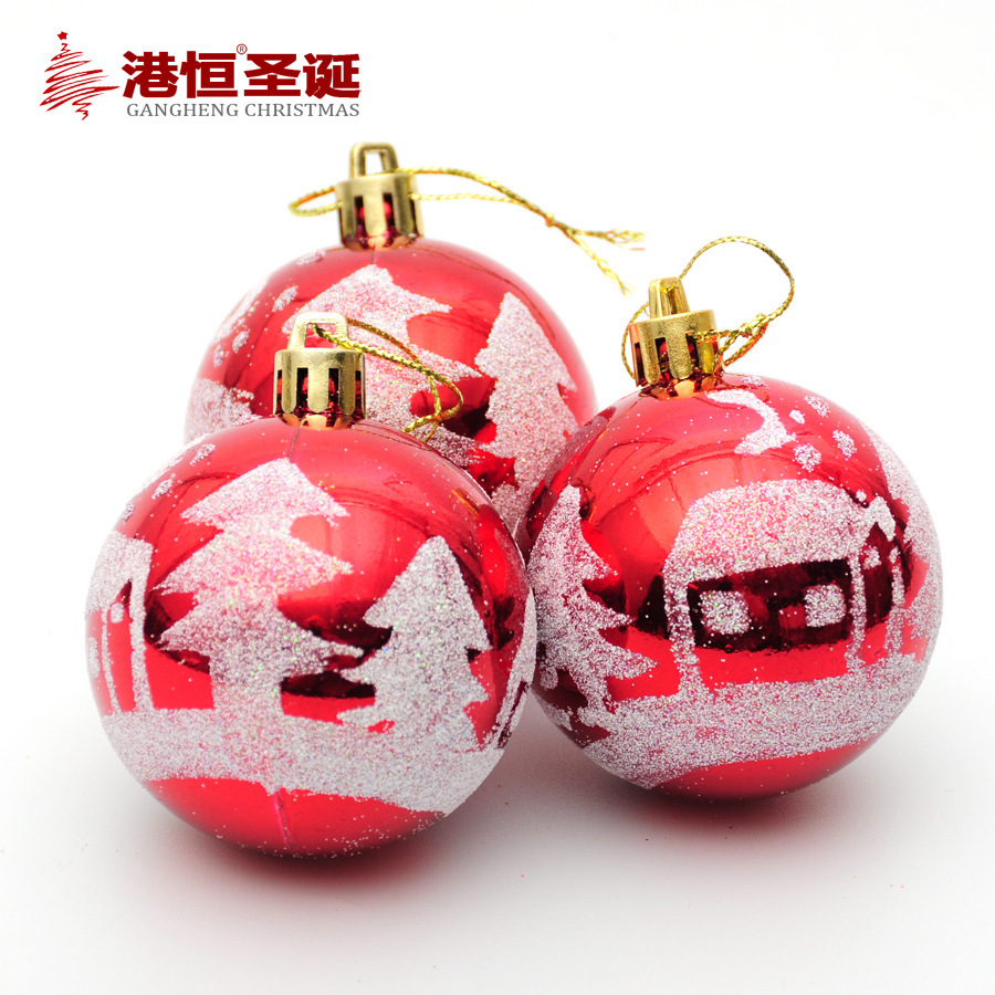 6cm caja de plástico BOLA DE Navidad árbol de Navidad bola decorativa de oro rojo escena de nieve con luz brillante dorado pintado BOLA DE Navidad