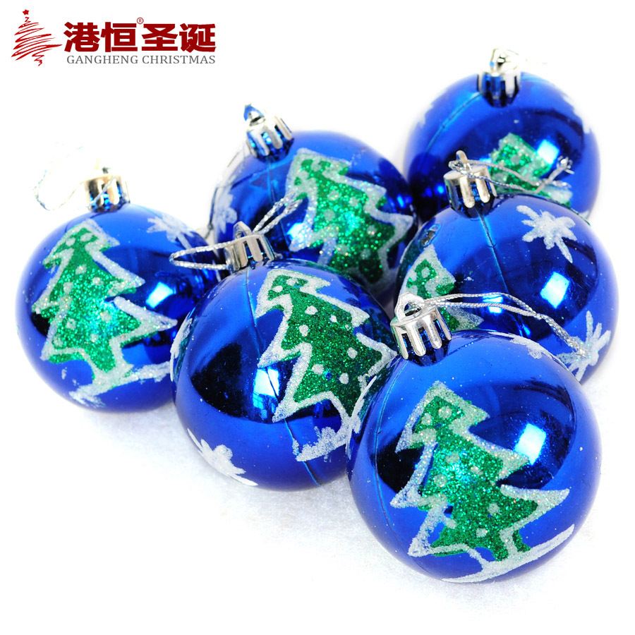 6cm de plástico BOLA DE Navidad árbol de Navidad decoración colgante Bola 6 pack azul con pintura brillante en caja pintada BOLA DE Navidad
