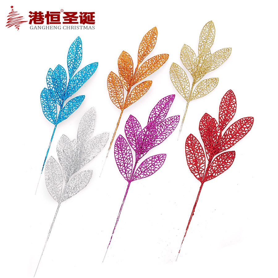 32cm oro rosa Navidad flor hueco hojas de Navidad árbol de Navidad Arreglo de La Flor accesorios de bricolaje artificial flor falsa flor