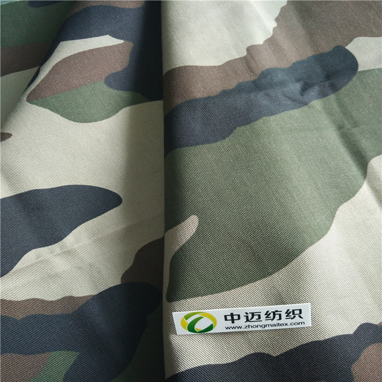 厂家直销 CVC50棉50涤纶 21*21/108*58 斜纹森林迷彩印花布
