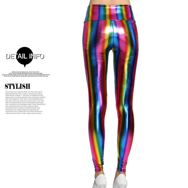 Осенние полиуретановые радужные брюки, облегающие legging, европейский стиль, высокая талия