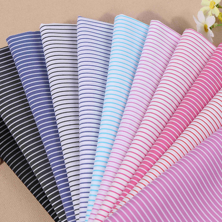 厂家直销 棉锦弹力条子色织衬衫面料 现货 条纹布衬衫面料批发