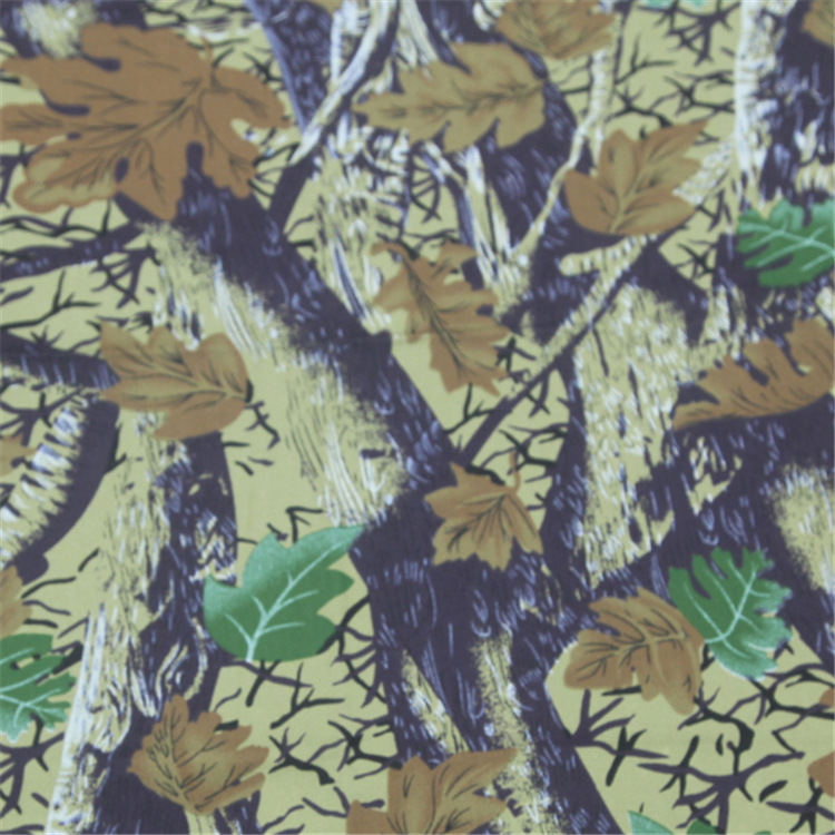 柯桥面料 纯棉大树叶印花 钓鱼帽印花布 枫叶迷彩印花  树枝印花