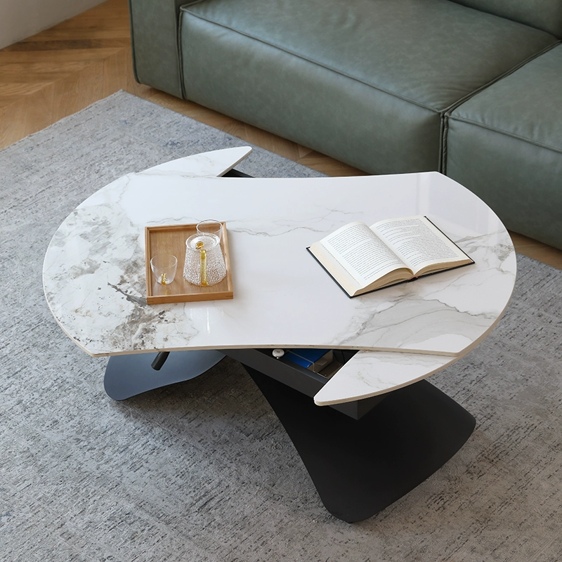Подъемный журнальный столик Обеденный стол Двойного назначения для небольших квартир Многофункциональный Выдвижной столик для гостиной Интегрированный вращающийся круглый журнальный столик с каменной пластиной