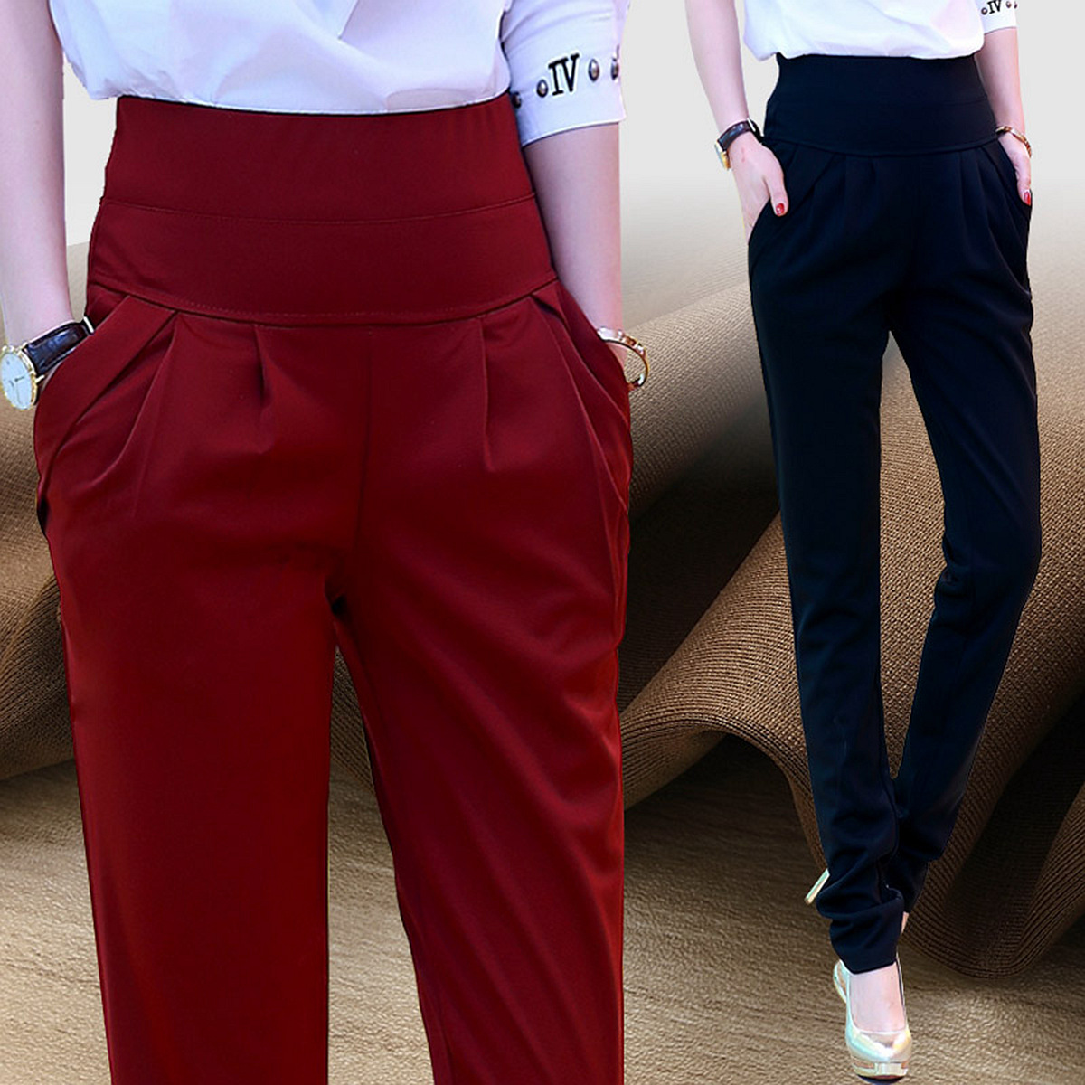 Out of Stock, Export Autumn and Winter Slimming High-Waisted Harem Pants for Women, Trendy Elastic Waist, Plus Size, Loose Fit, Tapered Casual Women's Pants