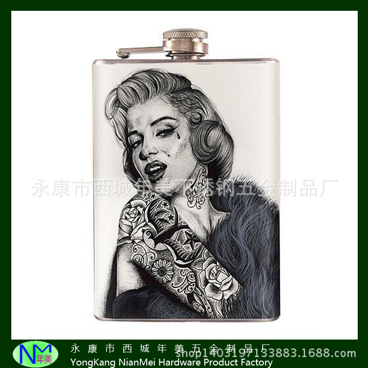 人物美女图案水转印系列不锈钢酒壶外贸酒壶