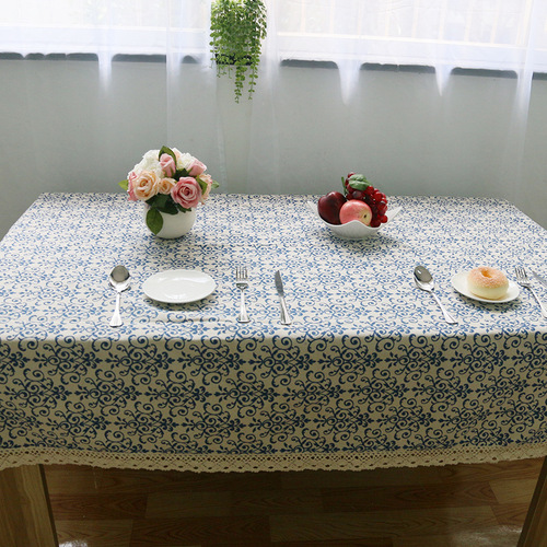 Yimanqiyun retro blue and white porcelain Chinese classical cotton and linen tablecloth small wholesale wholesale art manufacturer direct supply