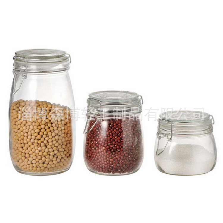 卡扣玻璃密封瓶铁卡圆形储物罐高白现货家居用品广口保鲜