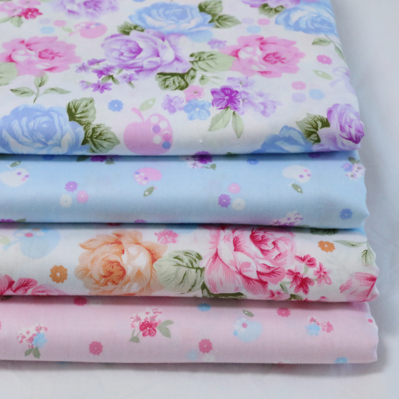 全棉布料 粉色紫色韩版玫瑰花AB版 纯棉斜纹布印花布床品被套面料