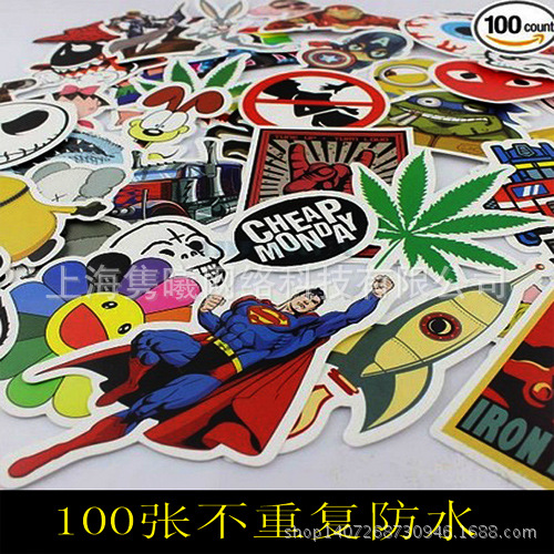 100张入不重复福袋 个性单张汽车摩托车拉杆箱卡通涂鸦贴纸