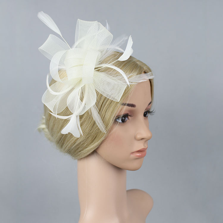 Hot-Selling European and American Handmade Bridal Mesh Hair Accessories 6-Petal Flower Mesh Feather Hairpin Headdress 10 Colors Optional