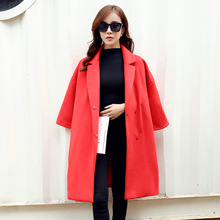 木瓜牛奶冬装新款加厚欧美风宽松中长款纯色仿羊毛呢子大衣外套女