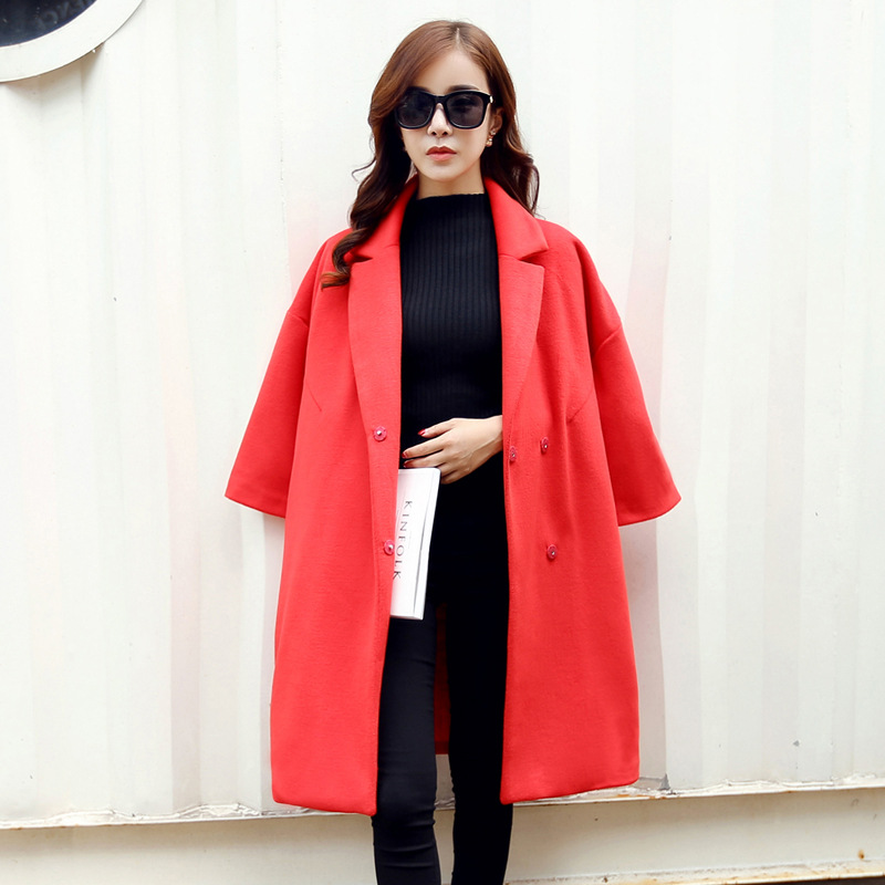 木瓜牛奶冬装新款加厚欧美风宽松中长款纯色仿羊毛呢子大衣外套女
