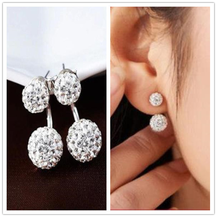 Pendientes de bola con strass de plata Shambhala - Pendientes posteriores estilo coreano antialérgicos - Pendientes de moda personalizados al por mayor