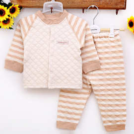 秋冬无骨有机彩棉婴儿内衣宝宝保暖套装纯棉新生儿男女童装批发