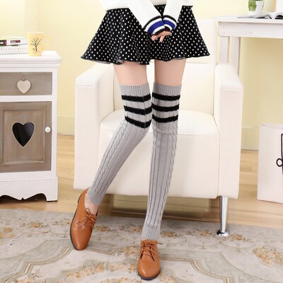 Autumn and winter thickening keep warm Twist Versatile Wool knitting Socks wholesale Three bars student Socks Knee pads Leggings