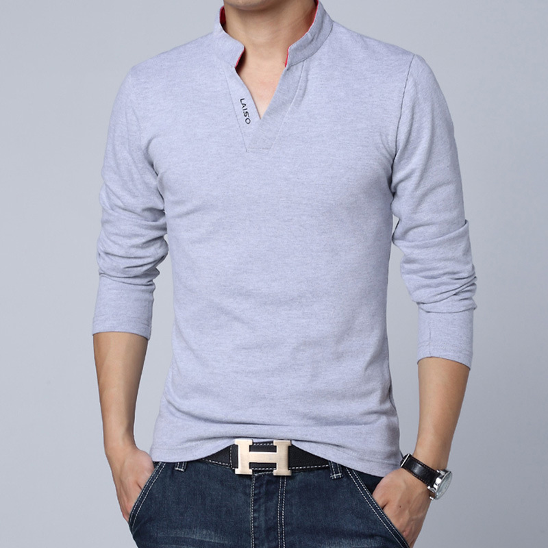 Foreign trade cross-border Men's long-sleeved T-shirt autumn and winter New plus size V-neck men's polo shirt pullover Korean-style slim-fit printed T