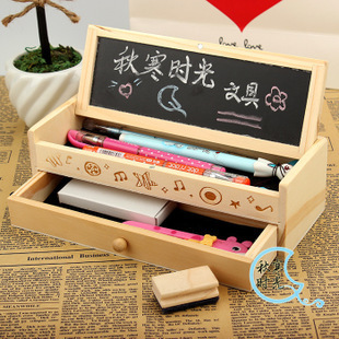 Creative, exquisite and cute storage box, multifunctional wooden DIY small blackboard drawer pencil box, Korean stationery box