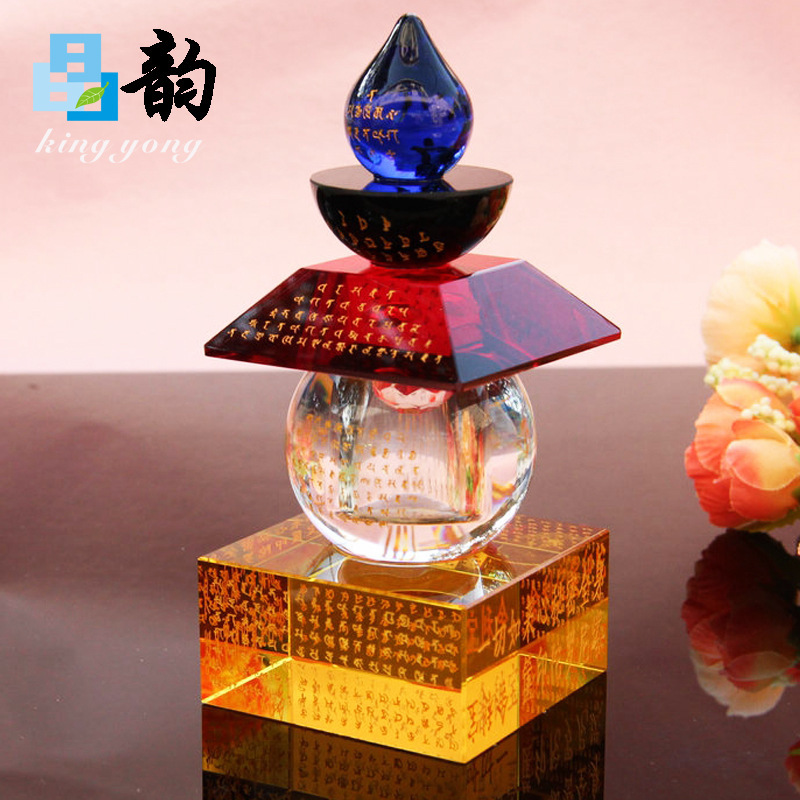 Rhyme manufacturers supply 240mm five-color crystal stupa Buddha Hall ornaments Crystal treasure Powder Tower