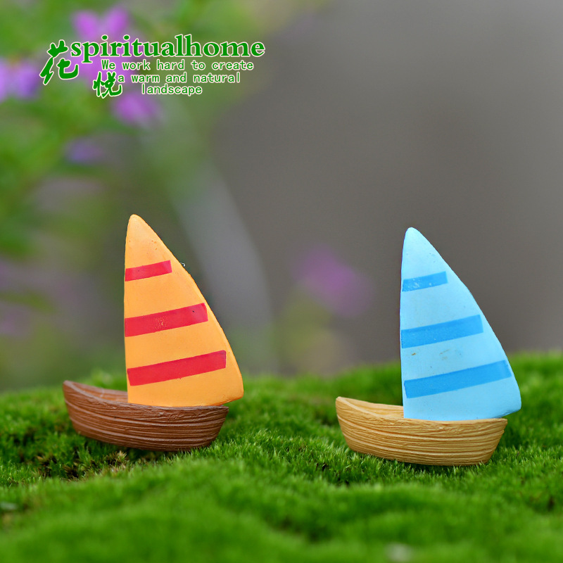 Micro landscape decoration Mediterranean style Aegean Sea zakka small sailboat handmade aquarium decoration