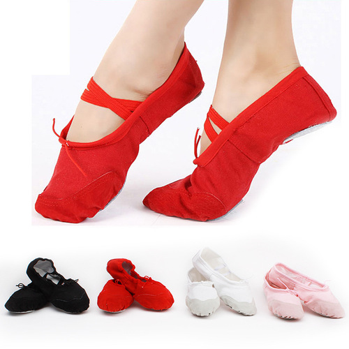 Children's ballet shoes, women's thickened canvas dance yoga soft-soled cat claw shoes, two-piece low soft ballet shoes with leather toe lining