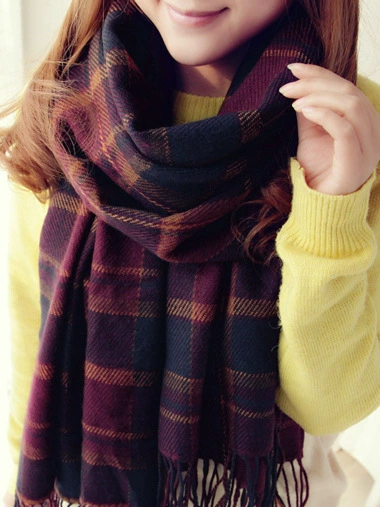 Extra‑Long Faux Fur Scarf with Tassels, Elegant Plaid Shawl, 200 × 62 cm