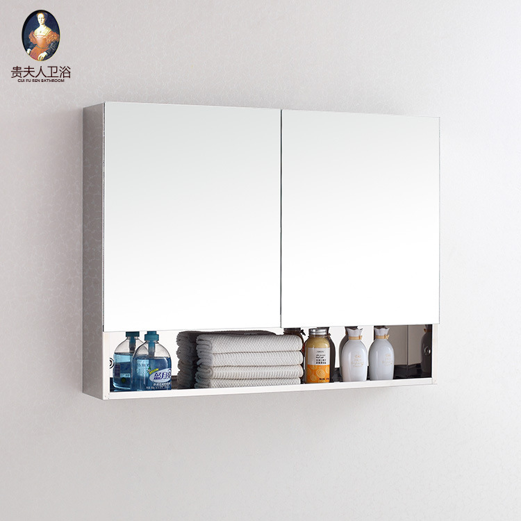 Factory Supply Wall-mounted Stainless Steel Mirror Cabinet Simple Modern Toilet Thickened Bathroom Mirror Cabinet 7093 Amazon