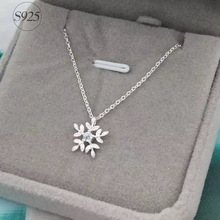 S925银项链吊坠圣诞系时尚雪花镶钻小清新短款锁骨链吊坠E0104-1