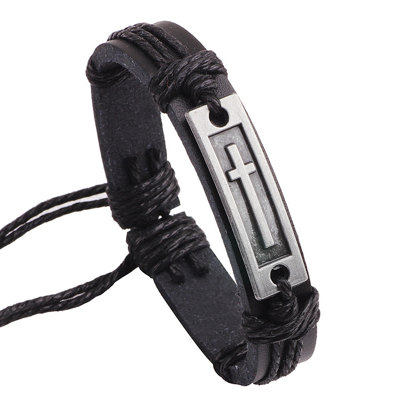 Metal Alloy Cowhide Leather Bracelet with Cross Symbol Jewelry Wholesale Bracelet for Men Metal Alloy Cross-Border Wholesale Metal Alloy Cowhide Leather Bracelet with Cross Symbol Jewelry Wholesale Bracelet for Men Metal Alloy Cross-Border Wholesale