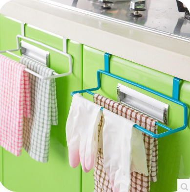 Kitchen cabinet door back type double pole towel rack seamless rag rack multi-purpose sundries hanging